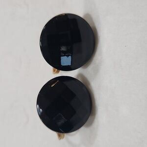 Black Faceted Stud Earrings Clip On